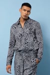 Rohit Gandhi + Rahul Khanna_Blue Twill Print Rolling Boxes Shirt _Online_at_Aza_Fashions