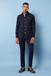 Rohit Gandhi + Rahul Khanna Blue Cotton Plain Solid Jacket Online at Aza Fashions Rohit Gandhi + Rahul Khanna_Blue Cotton Plain Solid Jacket _Online_at_Aza_Fashions