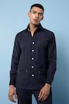 Rohit Gandhi + Rahul Khanna Blue Cotton Plain Solid Jacket at Aza Fashions Rohit Gandhi + Rahul Khanna_Blue Cotton Plain Solid Jacket _at_Aza_Fashions