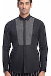 Shop_Rohit Gandhi + Rahul Khanna_Black Cotton Embroidery Thread Shirt _Online_at_Aza_Fashions