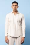 Rohit Gandhi + Rahul Khanna_White Cotton Pintuck Shirt_Online_at_Aza_Fashions