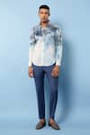 Buy Rohit Gandhi + Rahul Khanna Blue Chanderi Tropical Print Shirt at Aza Fashions Buy_Rohit Gandhi + Rahul Khanna_Blue Chanderi Tropical Print Shirt _at_Aza_Fashions