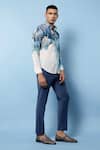 Shop Rohit Gandhi + Rahul Khanna Blue Chanderi Tropical Print Shirt Online at Aza Fashions Shop_Rohit Gandhi + Rahul Khanna_Blue Chanderi Tropical Print Shirt _Online_at_Aza_Fashions