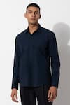 Rohit Gandhi + Rahul Khanna_Blue Cotton Embroidery Bead Placement Shirt _Online_at_Aza_Fashions