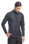 Shop_Rohit Gandhi + Rahul Khanna_Blue Cotton Embroidery Leather Applique Shirt _Online_at_Aza_Fashions
