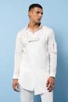 Rohit Gandhi + Rahul Khanna_White Cotton Asymmetric Shirt _Online_at_Aza_Fashions