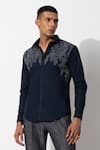 Rohit Gandhi + Rahul Khanna_Blue Cotton Embroidery Thread Shirt _Online_at_Aza_Fashions