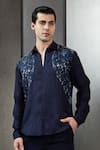 Rohit Gandhi + Rahul Khanna Blue Viscose Rolling Box Placement Print Shirt Online at Aza Fashions Rohit Gandhi + Rahul Khanna_Blue Viscose Rolling Box Placement Print Shirt _Online_at_Aza_Fashions