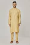 Buy_Aham-Vayam_Yellow Cotton Tatvam Sankalp Plain Kurta And Pyjama Set _Online_at_Aza_Fashions