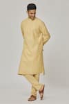 Shop_Aham-Vayam_Yellow Cotton Tatvam Sankalp Plain Kurta And Pyjama Set _Online_at_Aza_Fashions