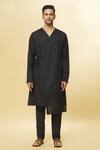 Buy_Aham-Vayam_Black Cotton Solid Tatvam Arigato Kurta And Pyjama Set _Online_at_Aza_Fashions