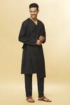 Shop_Aham-Vayam_Black Cotton Solid Tatvam Arigato Kurta And Pyjama Set _Online_at_Aza_Fashions