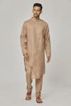 Buy_Aham-Vayam_Brown Cotton Tatvam Hana Solid Kurta And Pyjama Set _at_Aza_Fashions