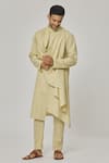 Shop_Aham-Vayam_Beige Cotton Solid Tatvam Utsav Gathered Kurta And Pyjama Set _Online_at_Aza_Fashions