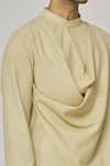 Shop_Aham-Vayam_Beige Cotton Solid Tatvam Utsav Gathered Kurta And Pyjama Set _at_Aza_Fashions