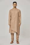 Buy_Aham-Vayam_Brown Cotton Solid Tatvam Jun Kurta And Pyjama Set _Online_at_Aza_Fashions