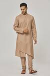 Shop_Aham-Vayam_Brown Cotton Solid Tatvam Jun Kurta And Pyjama Set _Online_at_Aza_Fashions