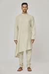 Buy_Aham-Vayam_Cream Cotton Tatvam Kiyoshi Solid Kurta And Pyjama Set _Online_at_Aza_Fashions