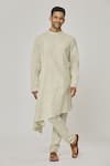 Shop_Aham-Vayam_Cream Cotton Tatvam Kiyoshi Solid Kurta And Pyjama Set _Online_at_Aza_Fashions