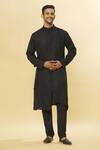 Buy_Aham-Vayam_Black Cotton Tatvam Ahimsa Solid Kurta And Pyjama Set _at_Aza_Fashions