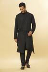 Shop_Aham-Vayam_Black Cotton Tatvam Ahimsa Solid Kurta And Pyjama Set _Online_at_Aza_Fashions