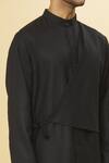 Shop_Aham-Vayam_Black Cotton Tatvam Ahimsa Solid Kurta And Pyjama Set _at_Aza_Fashions