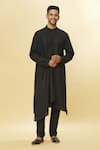 Shop_Aham-Vayam_Black Cotton Tatvam Hikari Solid Kurta And Pyjama Set _Online_at_Aza_Fashions