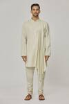 Buy_Aham-Vayam_Cream Cotton Tatvam Harshollas Solid Kurta And Pyjama Set _Online_at_Aza_Fashions