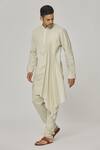 Shop_Aham-Vayam_Cream Cotton Tatvam Harshollas Solid Kurta And Pyjama Set _Online_at_Aza_Fashions