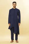 Buy_Aham-Vayam_Blue Cotton Tatvam Prana Solid Kurta And Pyjama Set _Online_at_Aza_Fashions