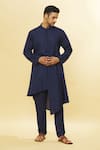 Shop_Aham-Vayam_Blue Cotton Tatvam Prana Solid Kurta And Pyjama Set _Online_at_Aza_Fashions