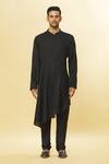 Shop_Aham-Vayam_Black Cotton Tatvam Neel Solid Kurta And Pyjama Set _Online_at_Aza_Fashions