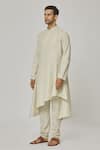 Shop_Aham-Vayam_Cream Cotton Tatvam Sahaj Solid Kurta And Pyjama Set _Online_at_Aza_Fashions