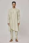 Buy_Aham-Vayam_Cream Cotton Tatvam Kaito Solid Kurta And Pyjama Set _Online_at_Aza_Fashions