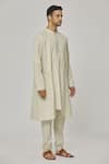Shop_Aham-Vayam_Cream Cotton Tatvam Kaito Solid Kurta And Pyjama Set _Online_at_Aza_Fashions