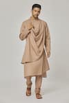 Buy_Aham-Vayam_Beige Cotton Tatvam Mahotsav Draped Kurta And Pyjama Set _at_Aza_Fashions