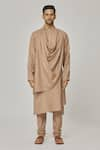 Buy_Aham-Vayam_Beige Cotton Tatvam Mahotsav Draped Kurta And Pyjama Set _Online_at_Aza_Fashions