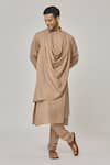 Shop_Aham-Vayam_Beige Cotton Tatvam Mahotsav Draped Kurta And Pyjama Set _Online_at_Aza_Fashions