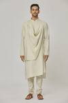 Buy_Aham-Vayam_Cream Cotton Tatvam Mahotsav Draped Kurta And Pyjama Set _Online_at_Aza_Fashions