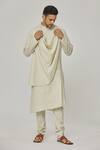 Shop_Aham-Vayam_Cream Cotton Tatvam Mahotsav Draped Kurta And Pyjama Set _Online_at_Aza_Fashions