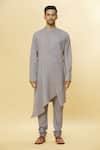 Buy_Aham-Vayam_Grey Cotton Tatvam Upasak Kurta And Pyjama Set_Online_at_Aza_Fashions