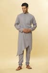 Shop_Aham-Vayam_Grey Cotton Tatvam Upasak Kurta And Pyjama Set_Online_at_Aza_Fashions