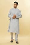 Shop_Aham-Vayam_Grey Cotton Tatvam Vibhuti Kurta And Pyjama Set _Online_at_Aza_Fashions