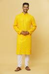 Buy_Aham-Vayam_Yellow Cotton Mirrors Embroidered Kurta And Pyjama Set _at_Aza_Fashions
