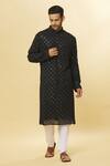 Buy_Aham-Vayam_Black Cotton Mirrors Embroidered Kurta And Pyjama Set _at_Aza_Fashions