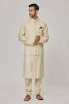 Shop_Aham-Vayam_Cream Cotton Embroidered Floral Vikramaditya Nehru Jacket _Online_at_Aza_Fashions