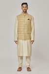 Buy_Aham-Vayam_Beige Cotton Linen Embroidered Floral Tathastu Nehru Jacket _Online_at_Aza_Fashions