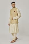 Aham-Vayam_Beige Cotton Linen Embroidered Floral Tathastu Nehru Jacket _at_Aza_Fashions