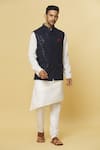 Buy_Aham-Vayam_Blue Cotton Silk Embroidered Sequin Sarkaar Nehru Jacket _at_Aza_Fashions