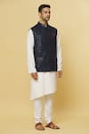 Shop_Aham-Vayam_Blue Cotton Silk Embroidered Sequin Sarkaar Nehru Jacket _Online_at_Aza_Fashions